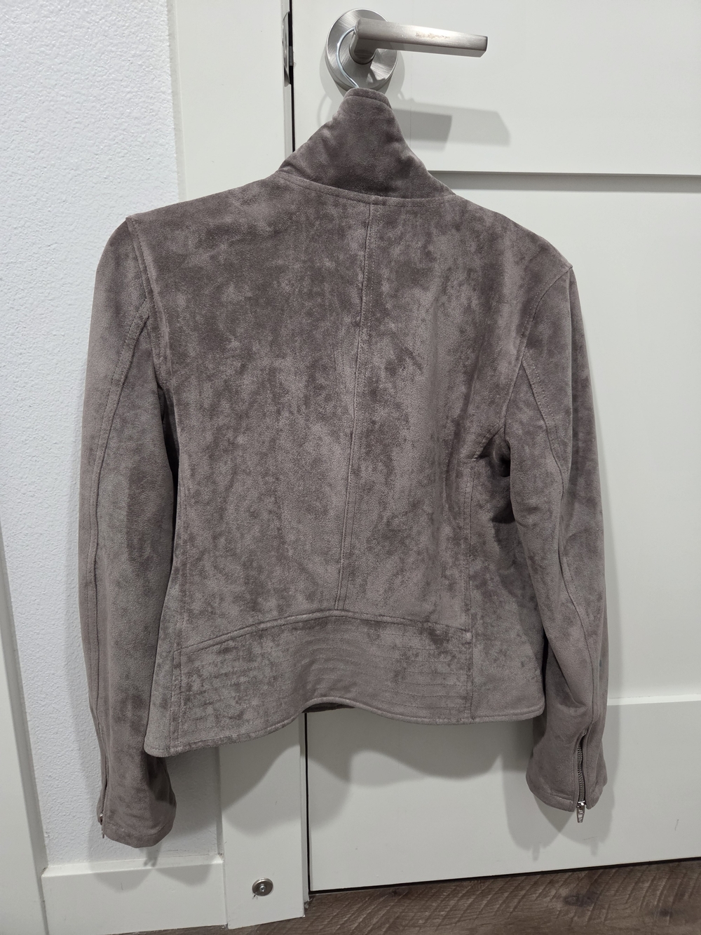 Blank NYC Suede Moto Jacket in Taupe Gray